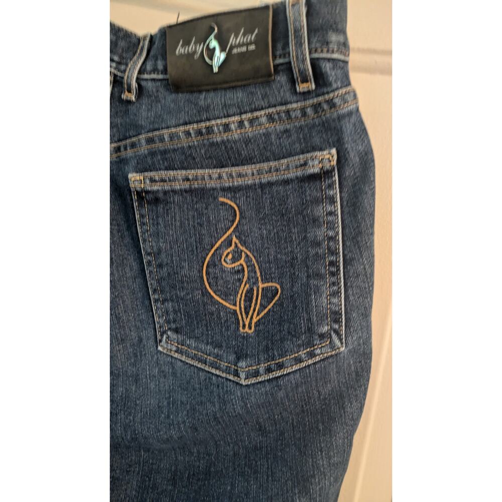 Vintage Baby Phat Dark Blue Wide Leg Denim Jeans Cat Detail Back Pocket, size 9 - Picture 4 of 9